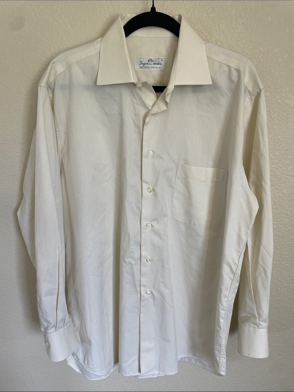 Ingram Cottonstir Men’s Ivory Dress Shirt 16.5/42 Button Down Made In Italy